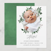 Waterverf Greenery Birth Announding Foto Card Aankondiging (Voorkant / Achterkant)