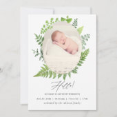 Waterverf Greenery Birth Announding Foto Card Aankondiging (Voorkant)