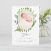 Waterverf Greenery Birth Announding Foto Card Aankondiging (Staand voorkant)