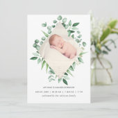 Waterverf Greenery Birth Announding Foto Card Aankondiging (Staand voorkant)