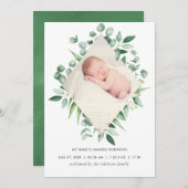 Waterverf Greenery Birth Announding Foto Card Aankondiging (Voorkant / Achterkant)