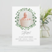 Waterverf Greenery Birth Announding Foto Card Aankondiging (Staand voorkant)