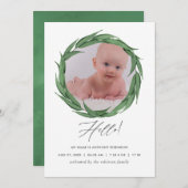 Waterverf Greenery Birth Announding Foto Card Aankondiging (Voorkant / Achterkant)