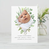 Waterverf Greenery Birth Announding Foto Card Aankondiging (Staand voorkant)