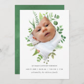 Waterverf Greenery Birth Announding Foto Card Aankondiging (Voorkant / Achterkant)