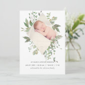Waterverf Greenery Birth Announding Foto Card Aankondiging (Staand voorkant)