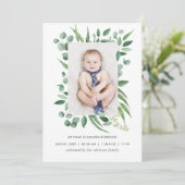 Waterverf Greenery Birth Announding Foto Card Aankondiging (Staand voorkant)