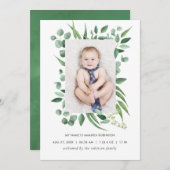Waterverf Greenery Birth Announding Foto Card Aankondiging (Voorkant / Achterkant)