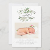 Waterverf Greenery Birth Announding Foto Card Aankondiging (Voorkant)