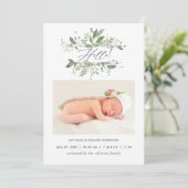 Waterverf Greenery Birth Announding Foto Card Aankondiging (Staand voorkant)