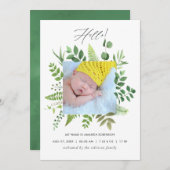 Waterverf Greenery Birth Announding Foto Card Aankondiging (Voorkant / Achterkant)