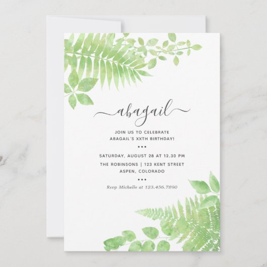 Waterverf Greenery Birthday Kaart (Voorkant)