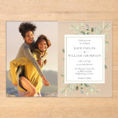 Waterverf Greenery Bloemen Fotobruiloft Acryl Uitnodigingen (Voorkant)