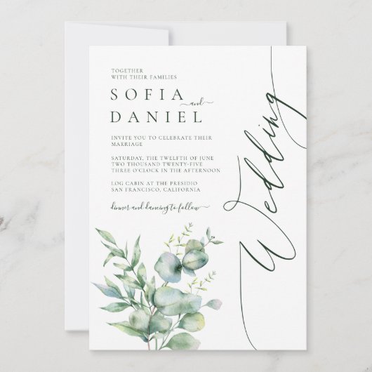 Waterverf Greenery Bloemen Winter Huwelijksfeest Kaart (Voorkant)