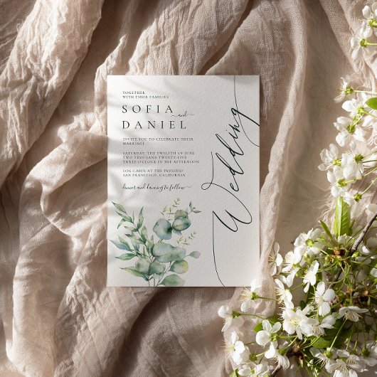 Waterverf Greenery Bloemen Winter Huwelijksfeest Kaart