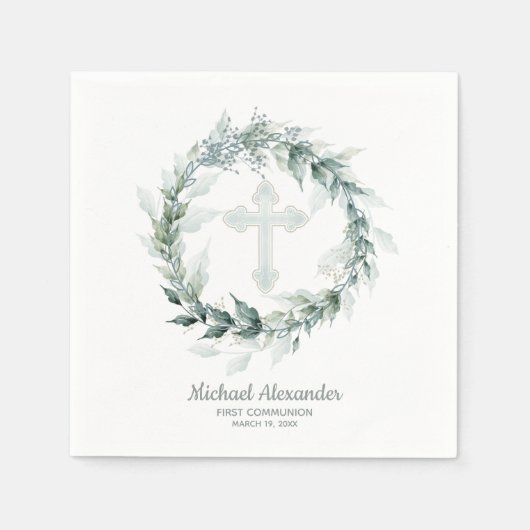 Waterverf Greenery Blue Cross First Community Servet (Voorkant)