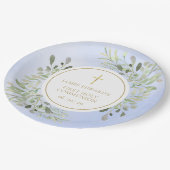 Waterverf Greenery Blue First Heilige Communie Papieren Bordje (Gekanteld)