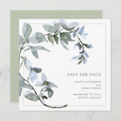 Waterverf Greenery Blue Floral slaat de datum op Save The Date (Voorkant / Achterkant)
