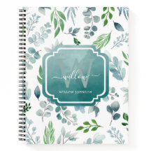Waterverf Greenery Blue Green Foliage Monogram