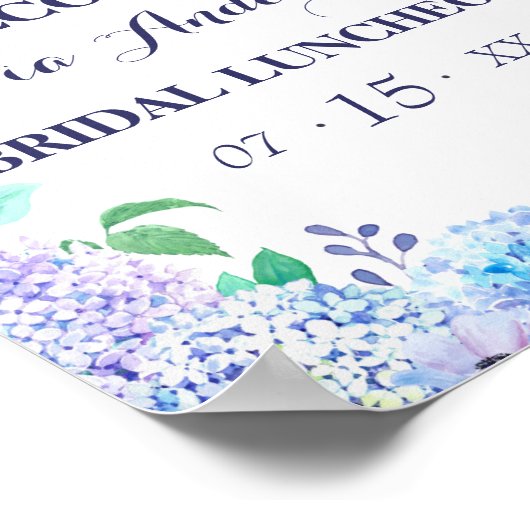 Waterverf Greenery Blue Hydrangea Bridal Luncheon Poster (Hoek)