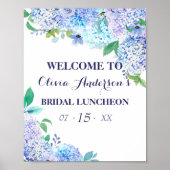 Waterverf Greenery Blue Hydrangea Bridal Luncheon Poster (Voorkant)