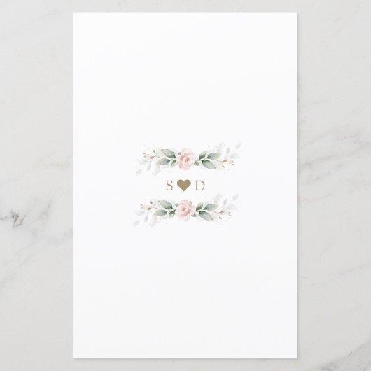 Waterverf Greenery Blush Flowers Gold Wedding (Achterkant)