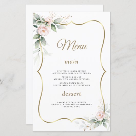 Waterverf Greenery Blush Flowers Gold Wedding (Voorkant / Achterkant)