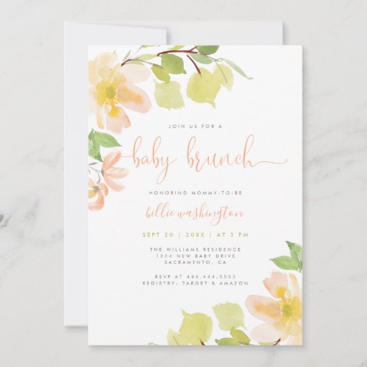 Waterverf Greenery Blush Roze Bloemen Baby shower Kaart (Voorkant)