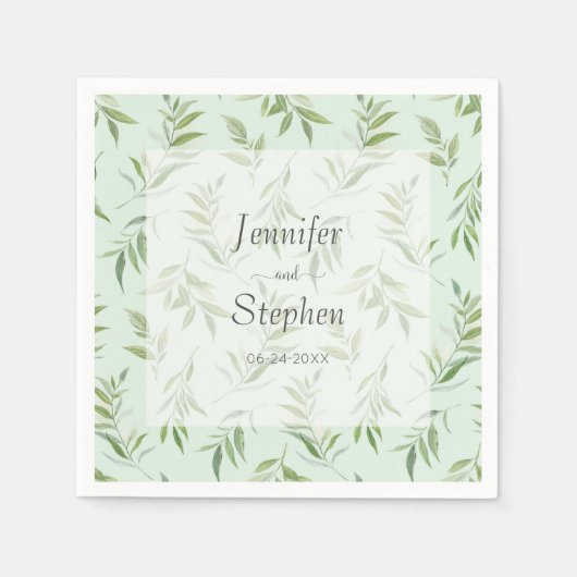 Waterverf Greenery Botanical Bleek Green Wedding Servet (Voorkant)