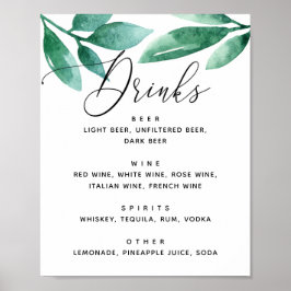 Waterverf greenery botanical bruiloft drink bar poster