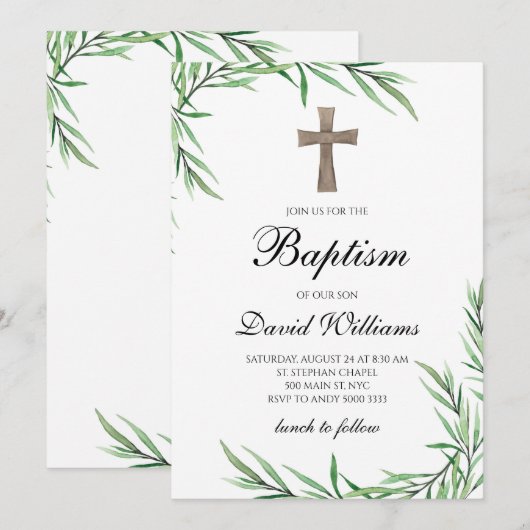 Waterverf Greenery Botanische Jongensdoop Kaart (Voorkant / Achterkant)