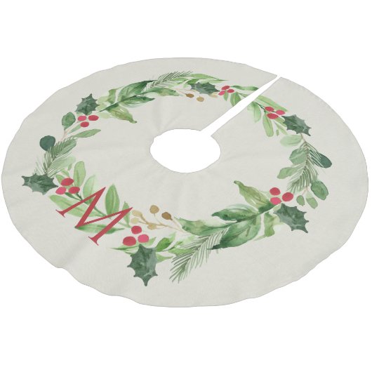 Waterverf Greenery Botanische Krans w / Monogram Kerstboom Rok (Gekanteld)