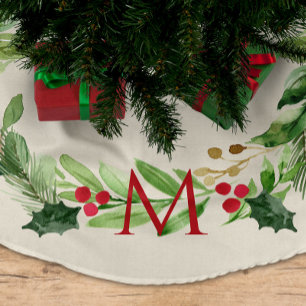 Waterverf Greenery Botanische Krans w / Monogram Kerstboom Rok