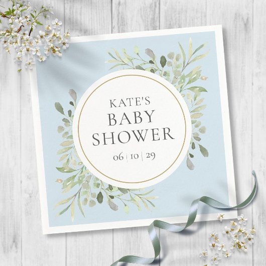 Waterverf Greenery Boy Blue Baby shower Napkins Servet