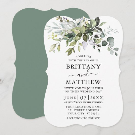 Waterverf Greenery Bracket Sage Green Wedding Kaart (Voorkant / Achterkant)
