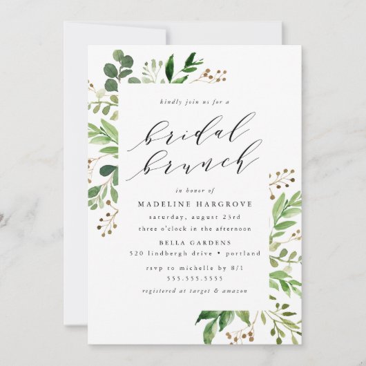 Waterverf Greenery Bridal Brunch Kaart (Voorkant)