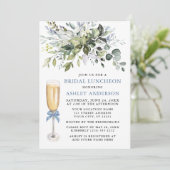 Waterverf Greenery Bridal Luncheon Dusty Blue Kaart (Staand voorkant)