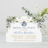 Waterverf Greenery Bridal Tea Party Dusty Blue Kaart (Staand voorkant)