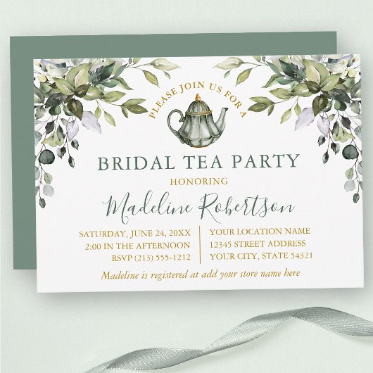 Waterverf Greenery Bridal Tea Party Sage Green Kaart