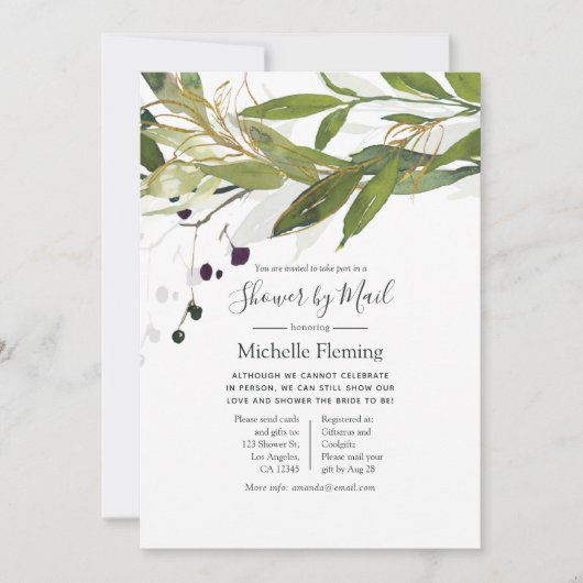 Waterverf Greenery Bruids of Baby shower per Mail Kaart (Voorkant)