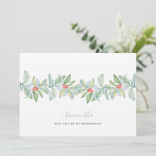 Waterverf Greenery Bruidsmeisje voorstel Kaarten (Staand voorkant)
