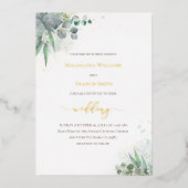 waterverf greenery bruiloft Folie uitnodiging (Voorkant)