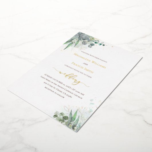 waterverf greenery bruiloft Folie uitnodiging (Gedraaid)