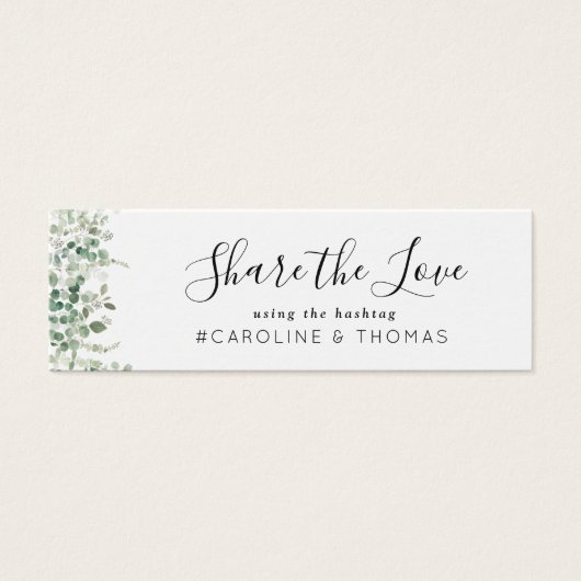 waterverf greenery bruiloft hashtag-kaart mini visitekaartjes (Voorkant)