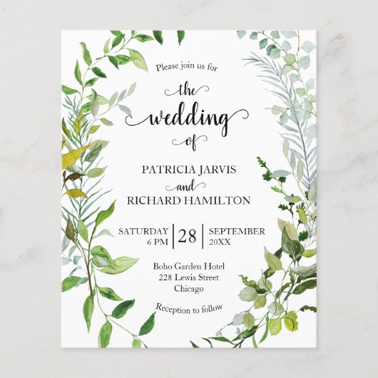 Waterverf Greenery Budget Wedding Invitation (Voorkant)