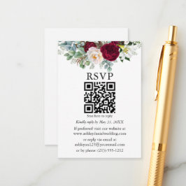 Waterverf Greenery Burgundy Floral QR RSVP Informatiekaartje