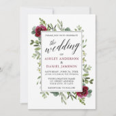 Waterverf Greenery Burgundy Rozen Wedding Kaart (Voorkant)