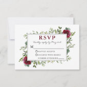 Waterverf Greenery Burgundy Rozen Wedding RSVP Kaartje (Voorkant)