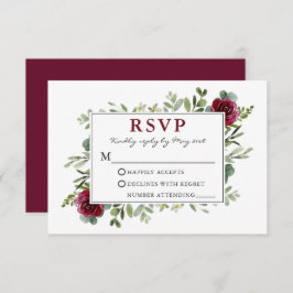 Waterverf Greenery Burgundy Rozen Wedding RSVP Kaartje