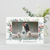 Waterverf Greenery Calligrafie Kerstmis Kaart (Staand voorkant)